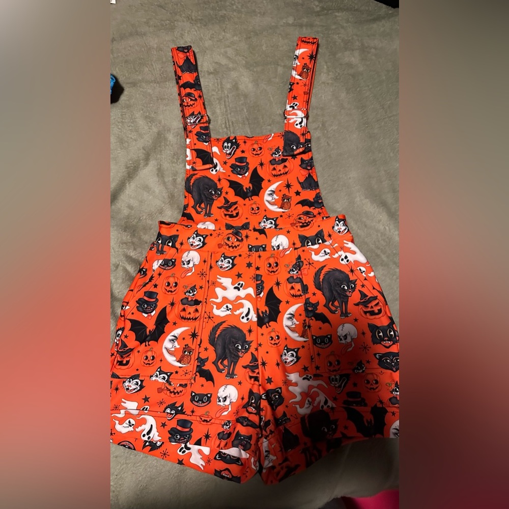 BlackMilk Orange Halloween Print Short Overalls
